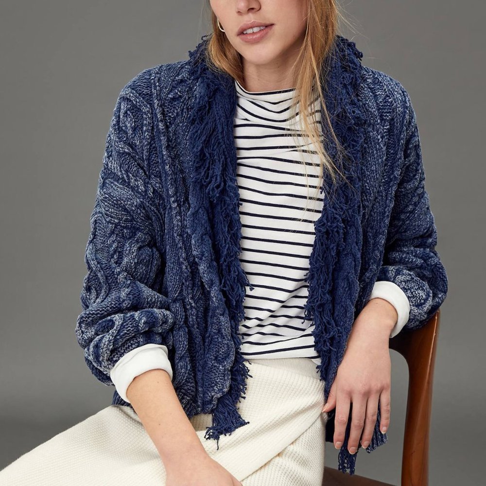 HTF Anthro Pilcro Hana Fringed Cable-Knit Cardigan